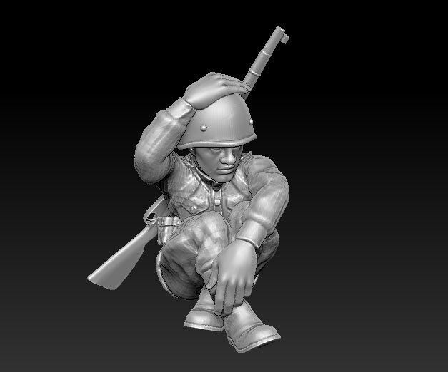Soviet Soldier Taking Cover - 1/56 Scale