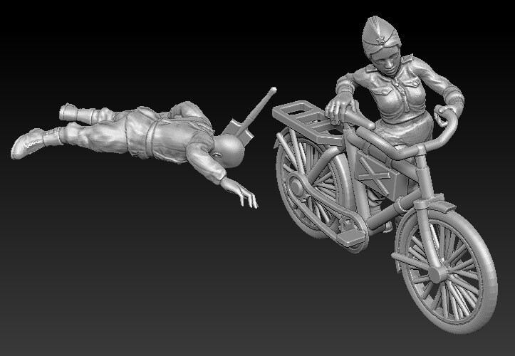Soviet Woman with Bike - 1/48 Scale