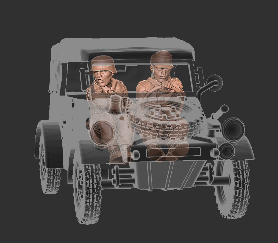 German Kubelwagen Crew 001 - 1/56 Scale