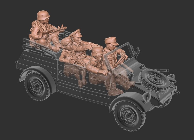 German Kubelwagen Crew 002 - 1/56 Scale