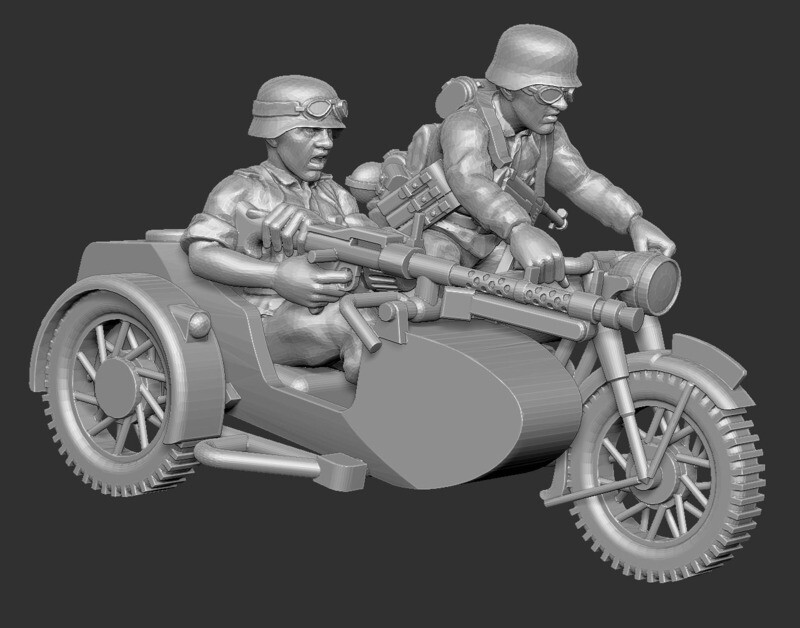 German Motorbike with Sidecar (MG34) - 1/56 Scale