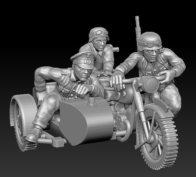 German Motorbike with Sidecar  - 1/56 Scale
