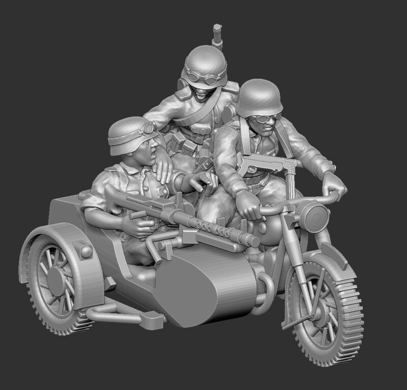 German Motorbike with Sidecar 2 (MG34) - 1/56 Scale