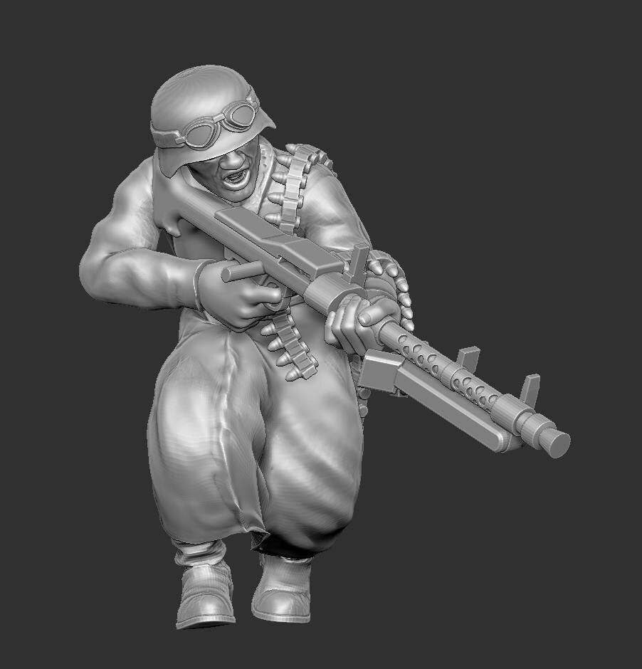 German Motorbiker with MG34 (2) - 1/56 Scale