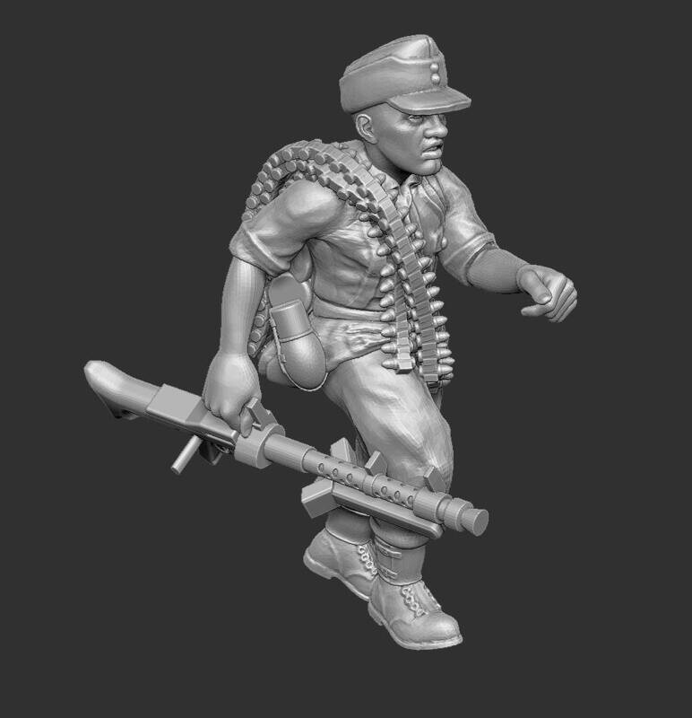 German Soldier with MG34 (2)  - 1/56 Scale