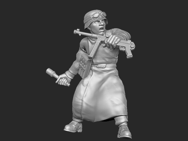 German Motorbiker with MP40 (3)  - 1/56 Scale