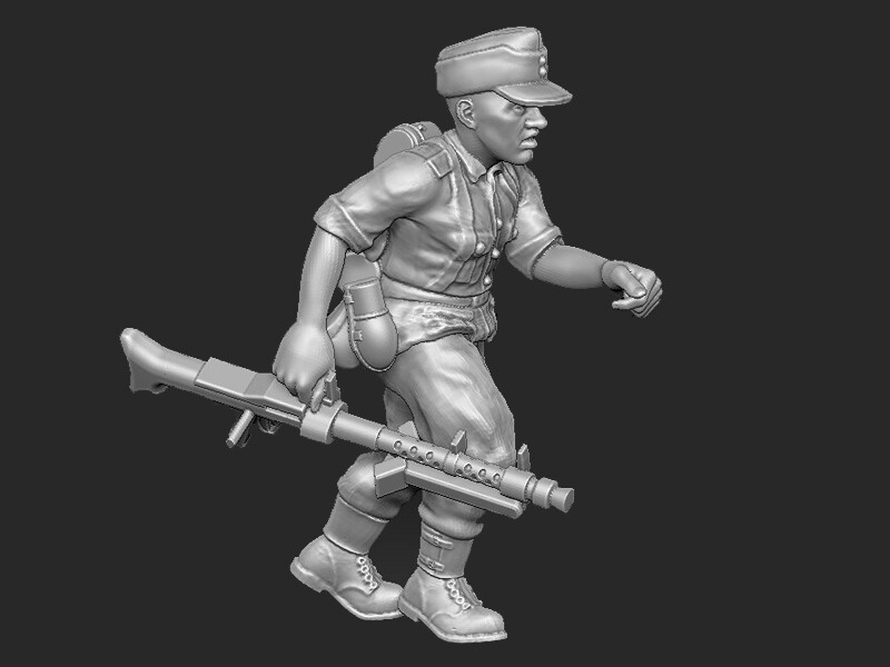 German Soldier with MG34  - 1/56 Scale