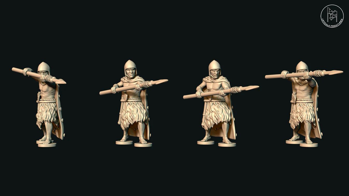 Sumerian Warriors Attacking with Short Spears in Fur