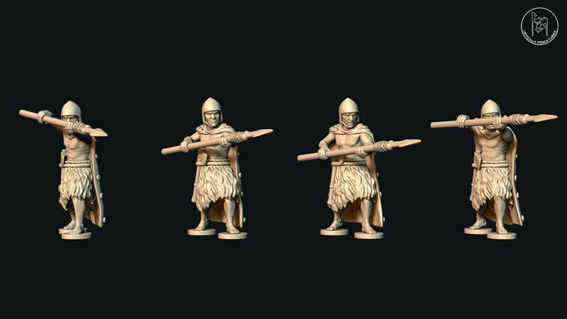 Sumerian Warriors Attacking with Short Spears in Fur