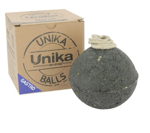 La Unika Balls &quot;Gastro&quot; a été conçue pour tous les chevaux sensibles de l&#39;estomac. Elle contient des ingrédients phytothérapiques importants, tels que le charbon de bois et la réglisse. Unika Balls &quot;Gastro&quot; est un allié précieux pour tous les chevaux somatisant l&#39;anxiété comme une détresse gastrique, puisqu&#39;elle stimule la production de salive, qui est alcaline et, par conséquent, contre l&#39;acidité gastrique.
Unika Balls : un passe-temps sain pour vos chevaux.
Linea Unika a conçu un produit innovateur, qui bouleverse et renouvèle complètement la conception d&#39;aliment complémentaire : on l&#39;appelle Unika Balls et c&#39;est bien plus qu&#39;un passe-temps pour vos chevaux. Les Unika Balls sont des boules qui, grâce à leurs cordes en fibres naturelles, peuvent être accrochées dans la box ou le camion afin que les chevaux puissent les goûter pendant la journée.
Leur fonction n&#39;est pas seulement d&#39;amuser les chevaux : les Unika Balls, en fait, permettent d&#39;enrichir leurs régimes quotidiens de substances importantes, telles que les plantes officinales, les électrolytes, les vitamines, les minéraux et plein d&#39;autres. . Et ceci d&#39;une façon complètement nouvelle !
On a l&#39;habitude de penser aux aliments complémentaires comme des produits en poudre ou liquides à mélanger à la ration quotidienne directement dans la mangeoire, tandis que les Unika Balls bouleversent cette conception et se présentent comme une sorte d&#39;aliment complémentaire suspendu !
Les Unika Balls sont artisanales, produites en Italie. Complètement sans céréales et sans sucres, elles sont riches de matières premières de haute qualité : le soja et le riz. Les Unika Balls sont indiquées pour les chevaux intolérants aux céréales et ceux dont le régime à un indice glycémique bas. Mais également pour les chevaux de sport, dont les muscles sont soumis à des efforts importants et dont les régimes ne devraient pas apporter de sucres, pour ne pas augmenter la production d&#39;acide lactique. dispo à la sellerie Equideal Saint Dié