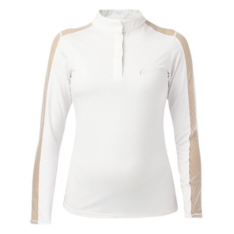 Sellerie Equideal à Saint-Dié 
Polo de concours à manches longues et boutonnage pressionné.
Sa matière ultra légère sèche rapidement et optimise l’évacuation de l’humidité pour vous maintenir au sec durant tout l’effort et vous offrir un confort optimal.
Sa légèreté façon seconde peau apporte un bien être total.
Empiècement en dentelle au motif &quot;&quot;plumetis&quot;&quot; du col aux poignets.
Boutons pression sous la patte de boutonnage.