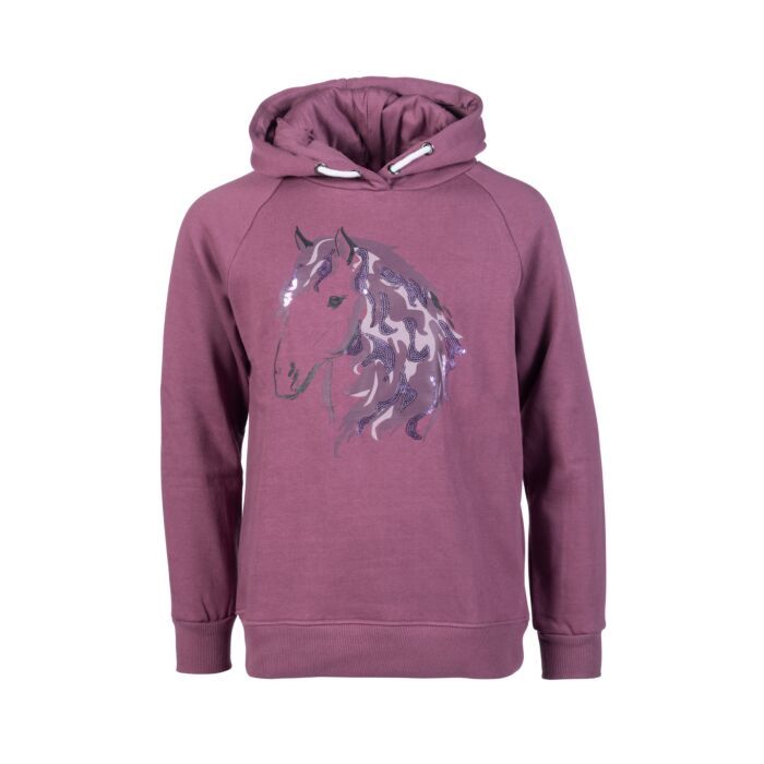 Sellerie Equideal à Saint-Dié 
Hoodies violet pour enfants avec Broderie en paillettes tête de cheval
Intérieur rendu rugueux pour plus de confort
Impression à l&#39;avant