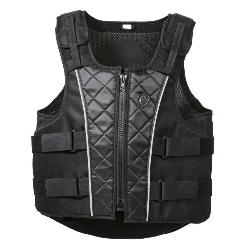 Sellerie Equideal à Saint-Dié
Gilet de protection avec garniture mousse haute densité très souple et légère. Fermeture avant par glissière, réglages côtés et épaules par bandes auto-agrippantes. Côtés enveloppants, ceinture de maintien réglable à l&#39;intérieur avec fermeture par clip.

Housse amovible et lavable à la main : extérieur en nylon, doublure en polyester/nylon. Garniture en mousse haute densité.

Livré sur cintre dans une housse avec partie avant transparente.