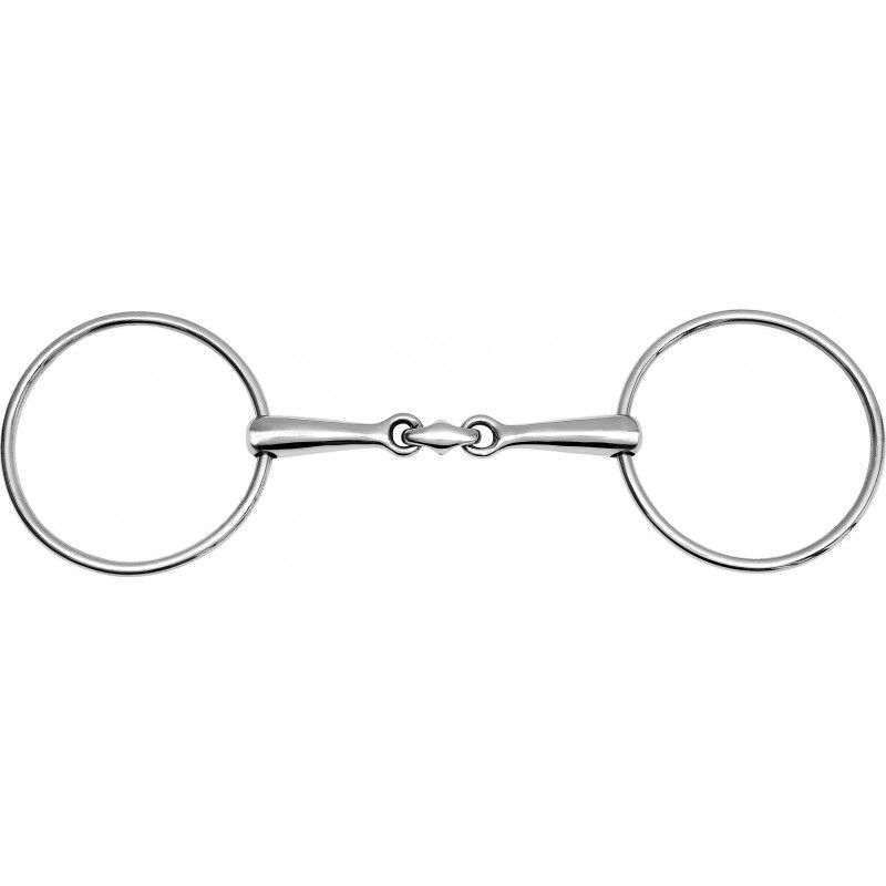 Sellerie Equideal à Saint-Dié 
Mors FEELING modèle &quot;Anatomic&quot;. Mors avec 2 grands anneaux.​
En inox avec double brisure anatomique.
Epaisseur du canon : 16 mm, Diamètre des anneaux : 90 mm, Canons : pleins