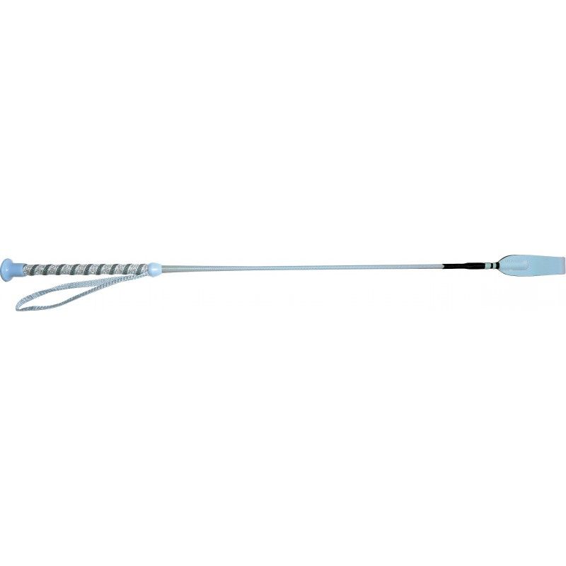 Sellerie Equideal à Saint-Dié 
Cravache WHIP &amp; GO Jump &quot;Diamond&quot;​
Cravache bleu ciel à strass.
Cravache en fibre de verre recouvert nylon tressé et culot en plastique. Poignée en nylon tressé recouvert caoutchouc antidérapant et spirale en strass, dragonne nylon. Claquette fermée en polyuréthane.