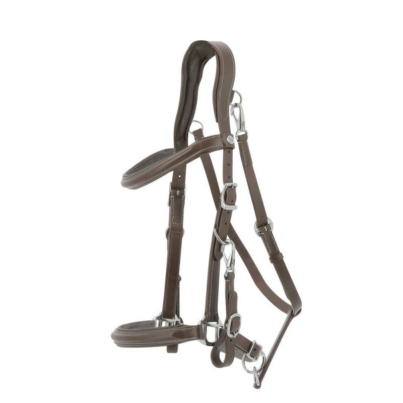 Sellerie Equideal à Saint-Dié 
Bridon licol NORTON &quot;Trekking&quot;
Bridon licol en cuir de buffle, doublé cuir vachette,
- boucles en laiton nickelé,
- montants du mors facilement détachables par mousquetons