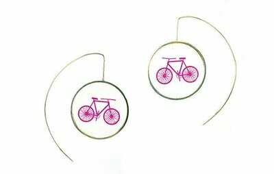 Pink bicycle earrings