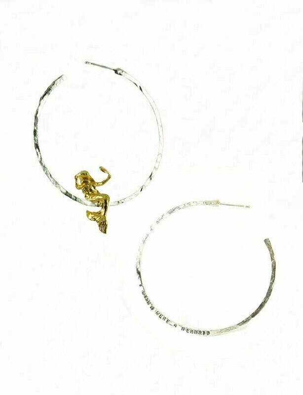 Mermaid Silver Hoops (with gold plated figure)