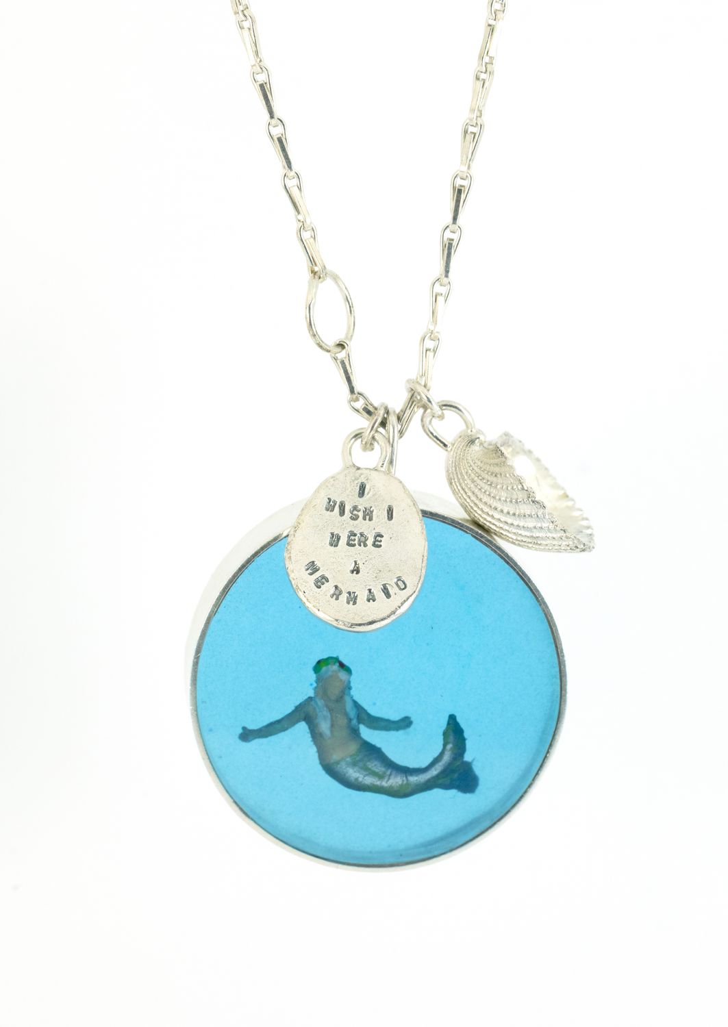 "I Wish I Were a Mermaid" - Large Disk Necklace
