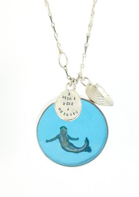 I wish I were a Mermaid - large disk necklace