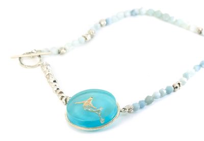 Mermaid necklace - on aquamarine and handmade silver bead necklace