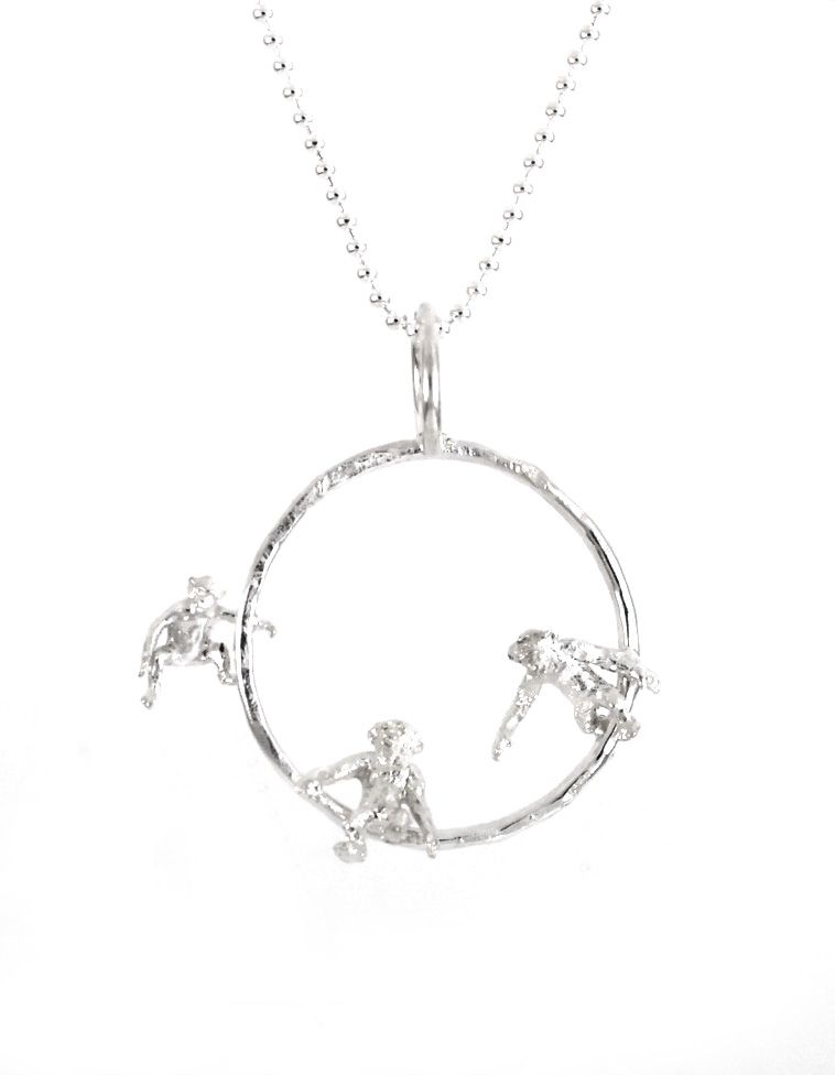 Three tiny monkeys silver necklace