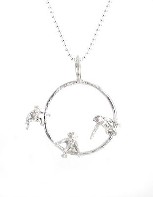 Three tiny monkeys silver necklace