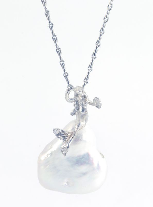"I Wish I Were a Mermaid" Silver and Pearl Necklace