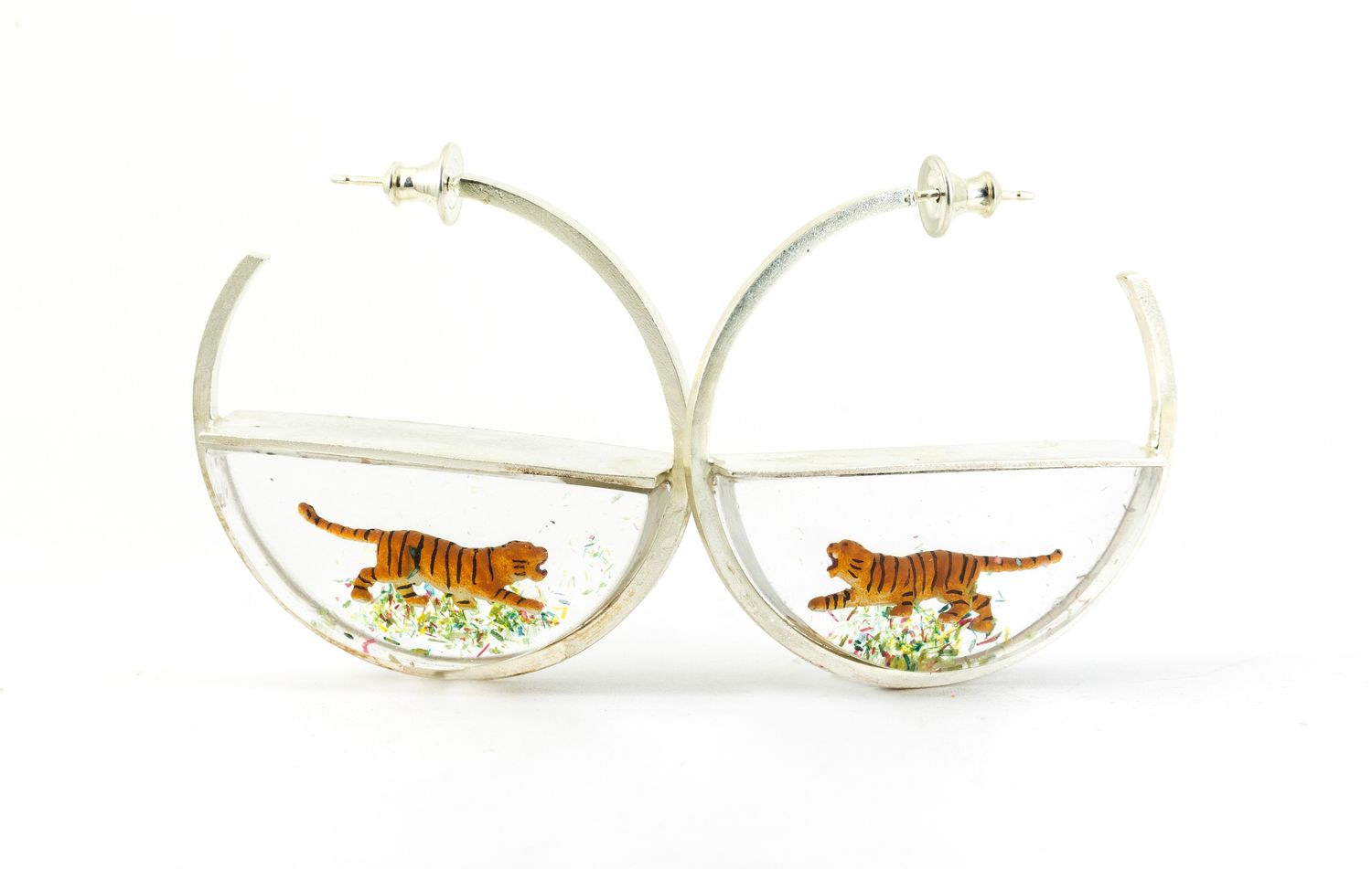 Stalking Tiger Resin & Silver Hoops