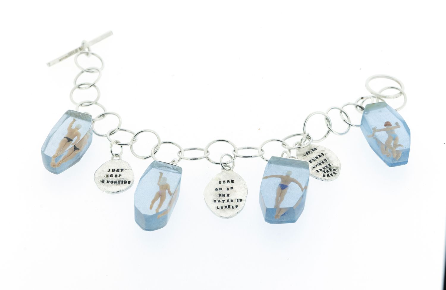 Swimmer Charm Bracelet – “Let go. Float. Trust the water.”