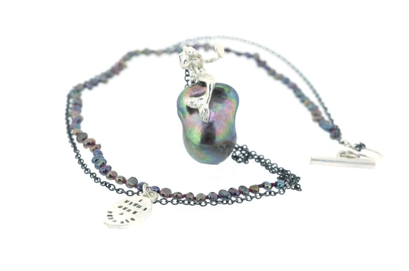 "I Wish I Were a Mermaid" Silver and Pearl Necklace