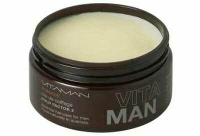 'VITAMAN - Natural Men's Grooming-
Natural Hair Pomade (Slick-Back Look)
For the classic no fuss Don Draper look - great for gray hair.