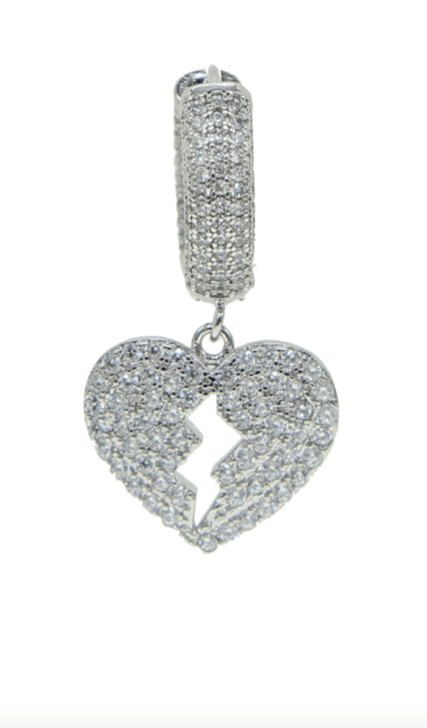 ORECCHINO ANELLO STRASS CON CUORE SPEZZATO
