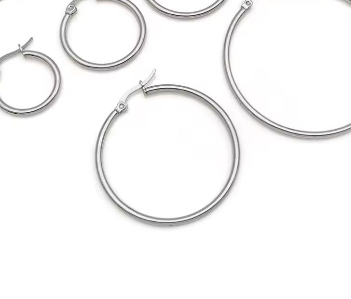 COPPIA ORECCHINI  ANELLO ACCIAIO CHIUSURA BAIONETTA