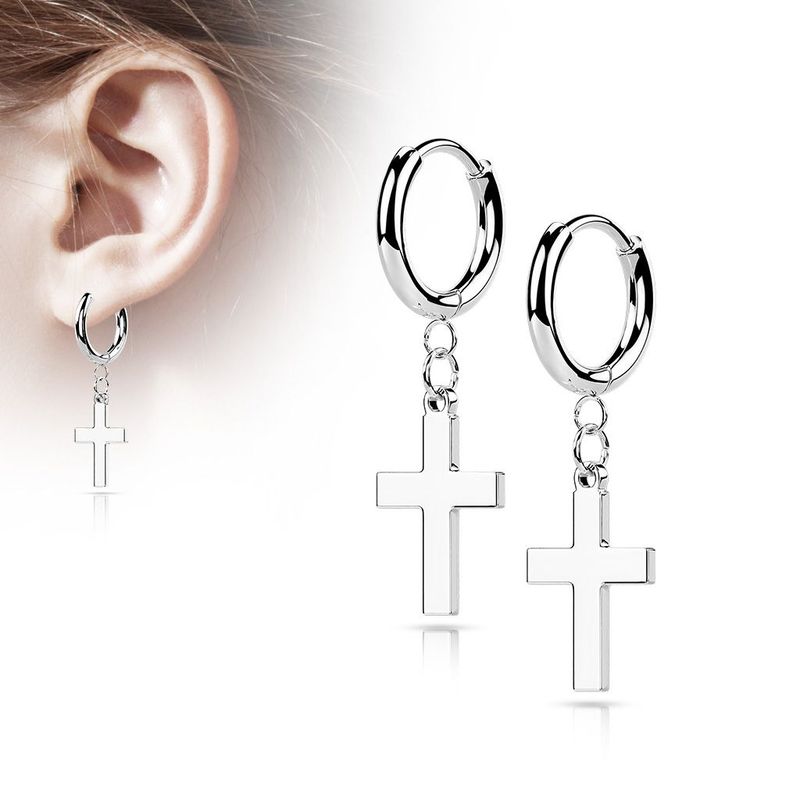 ORECCHINI ANELLO TONDO CON CROCE PENDENTE