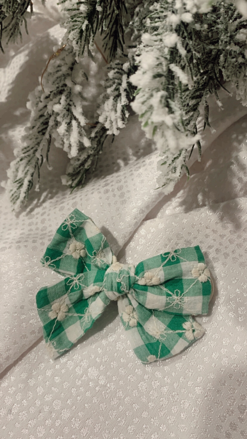 Bows | Green Embroidered Gingham