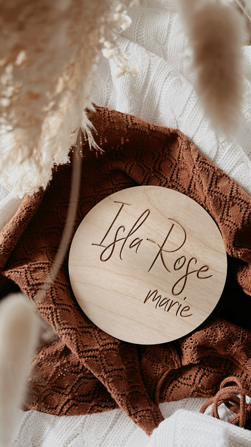 Round Wooden Birth Announcement