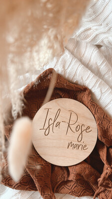 Round Wooden Birth Announcement