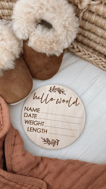Hello World Wood Birth Announcement