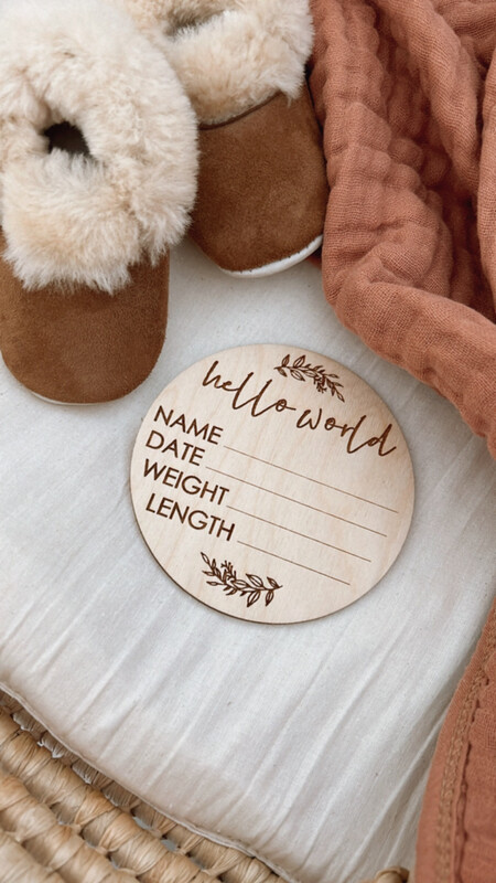 Hello World Wood Birth Announcement