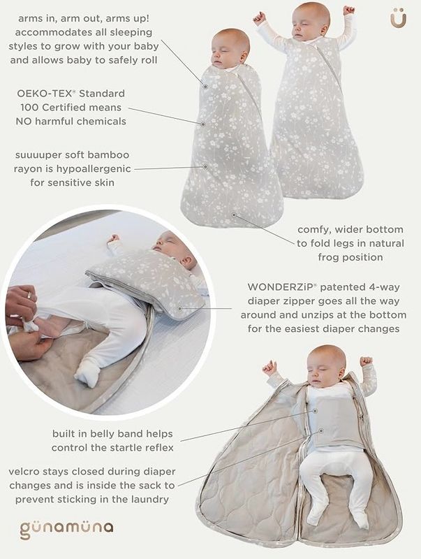 Gunamuna Swaddle Sack Bamboo Duvet | Flora 2.6 TOG