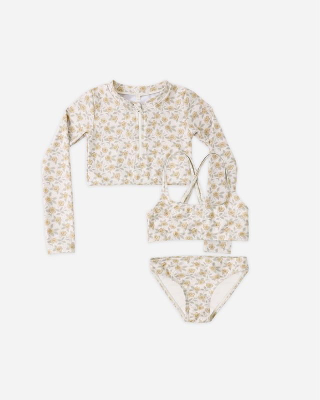 CROP RASHGUARD SET YELLOW FLORAL