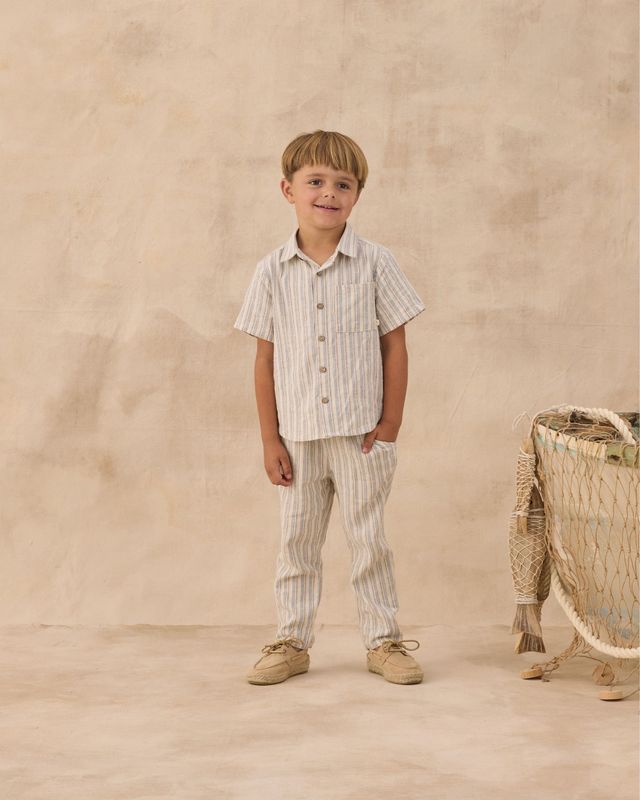 Collared Short Sleeve Shirt || Nautical Stripe