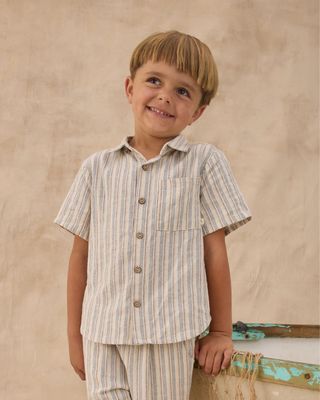 Collared Short Sleeve Shirt || Nautical Stripe