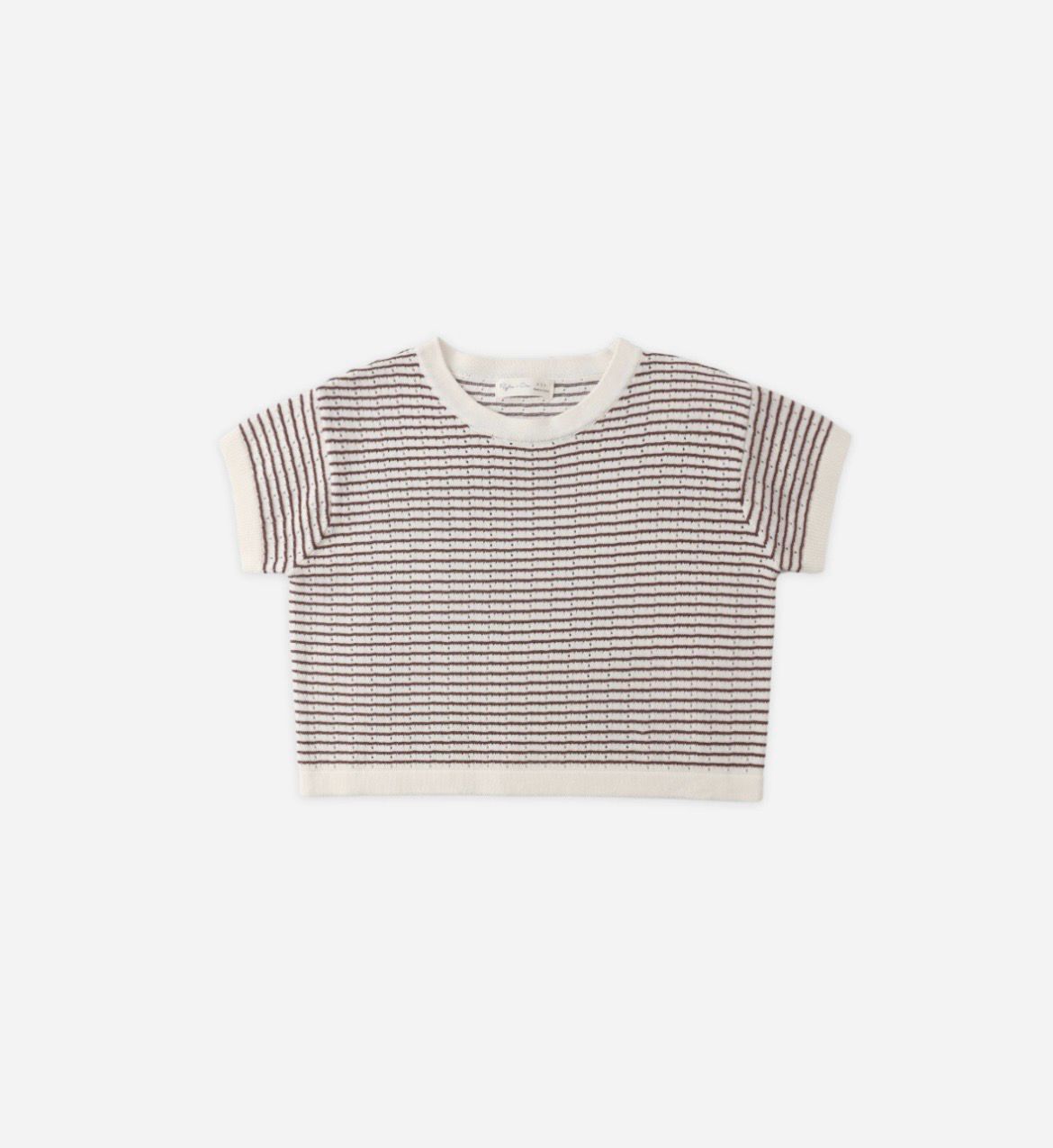Boxy Crop Knit Tee | Chocolate Stripe