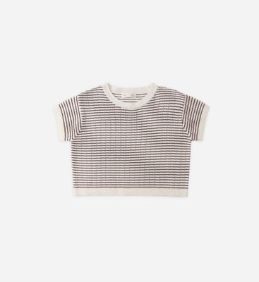 Boxy Crop Knit Tee | Chocolate Stripe