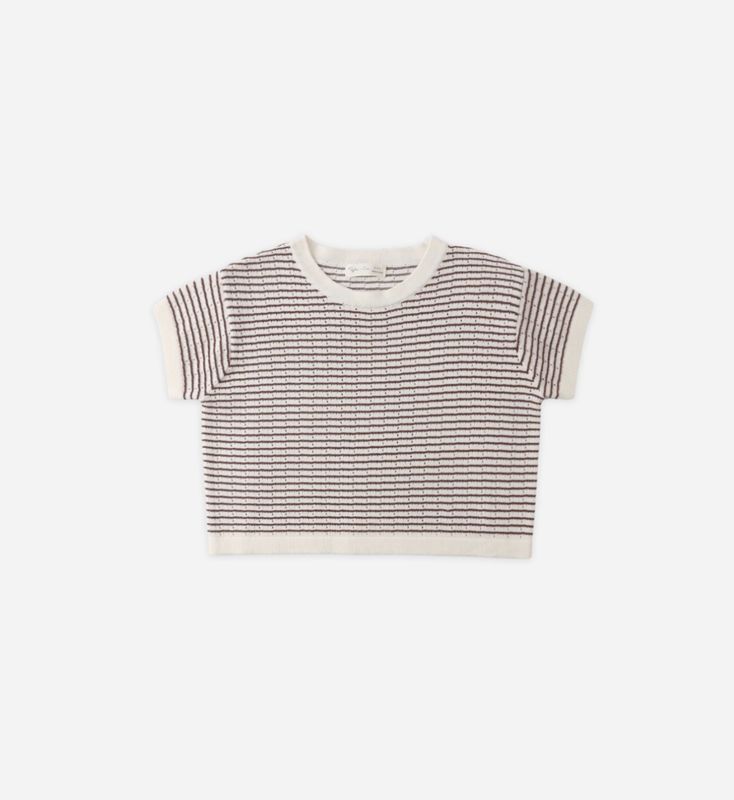Boxy Crop Knit Tee | Chocolate Stripe