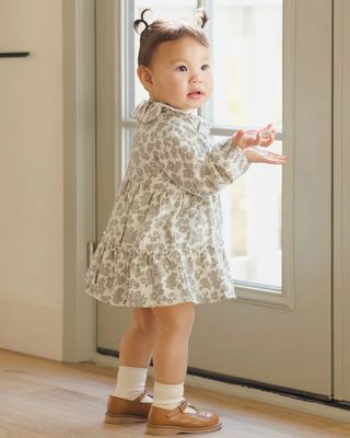 Ruffle Collar Button Dress || Green Floral