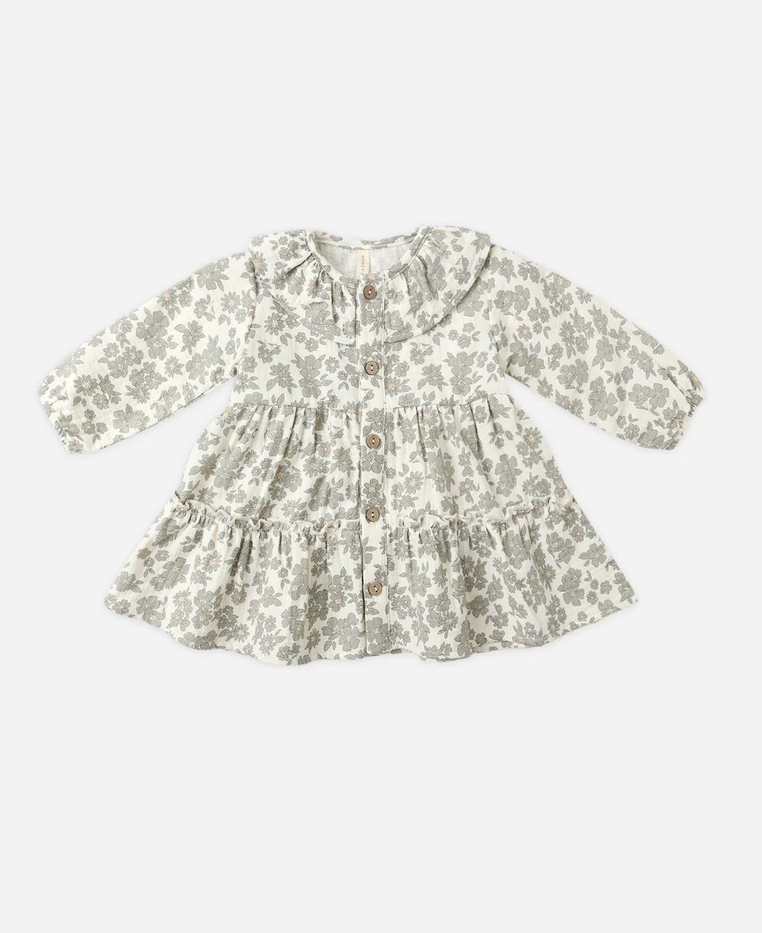 Ruffle Collar Button Dress || Green Floral