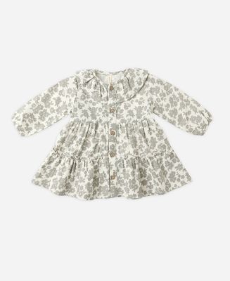 Ruffle Collar Button Dress || Green Floral